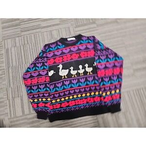 Vintage Rose Goose Milti-Colored Cable‎ Knit Sweater